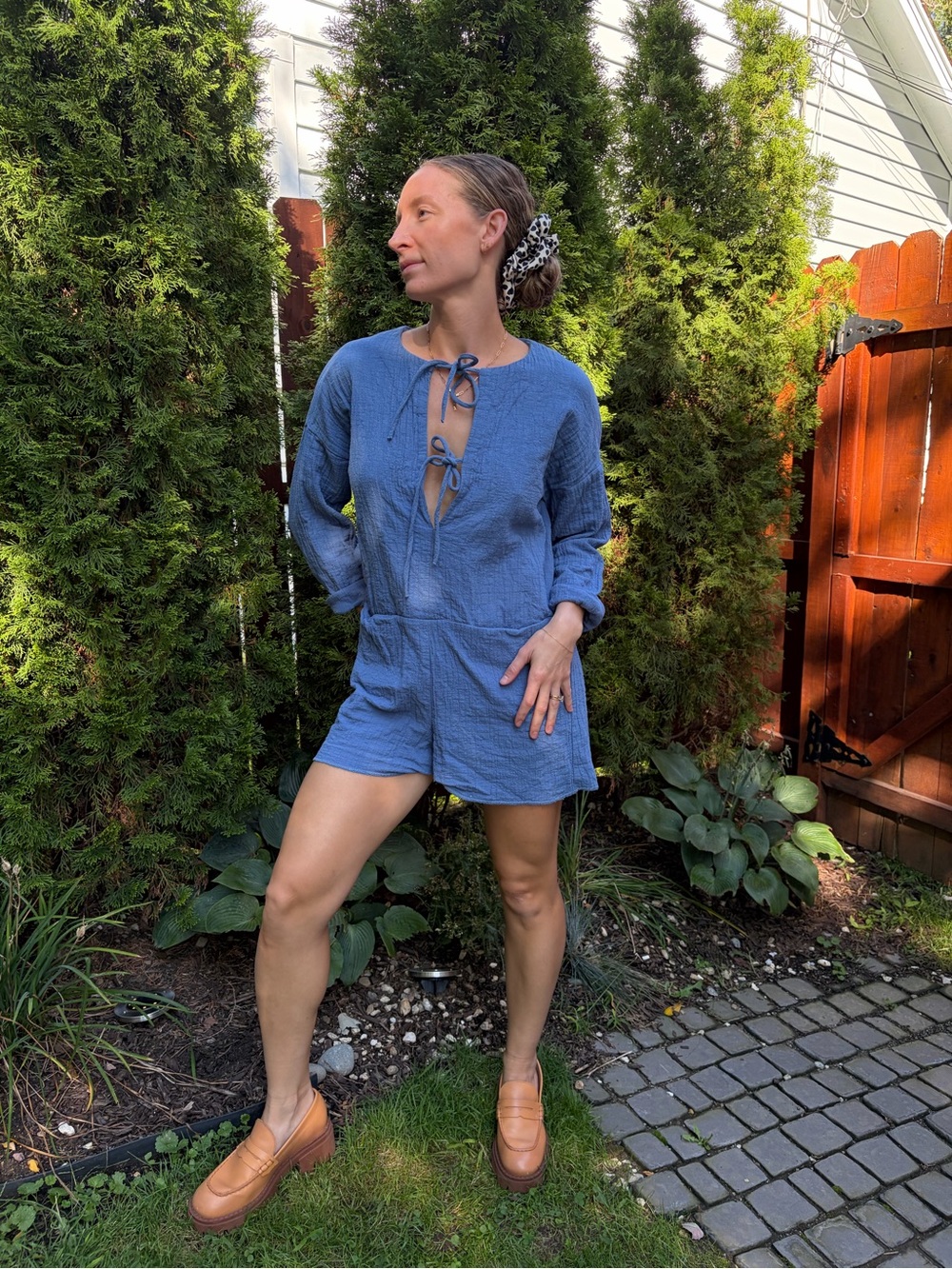 Zara Washed Blue Tie-Front Romper